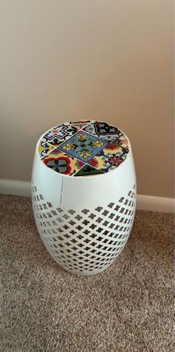 White Metal Garden Stool with Tile Top