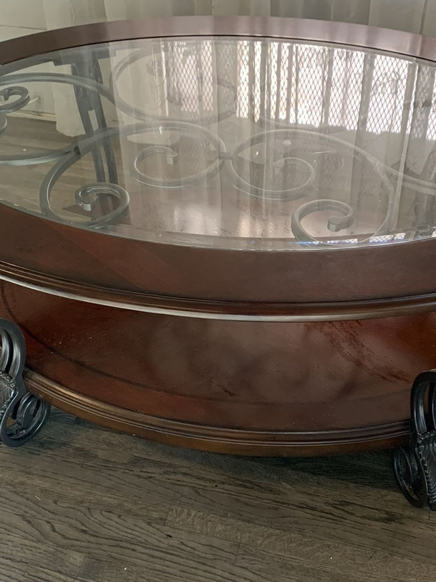 Oval Wooden / Glass Top Coffee Table