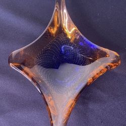 Vintage Murano Blown Glass Bowl with Blue Base Murano Size: 11" × 6.5"