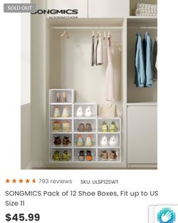 SONGMICS Pack of 12 Shoe Boxes, Fit up to US Size 11  $