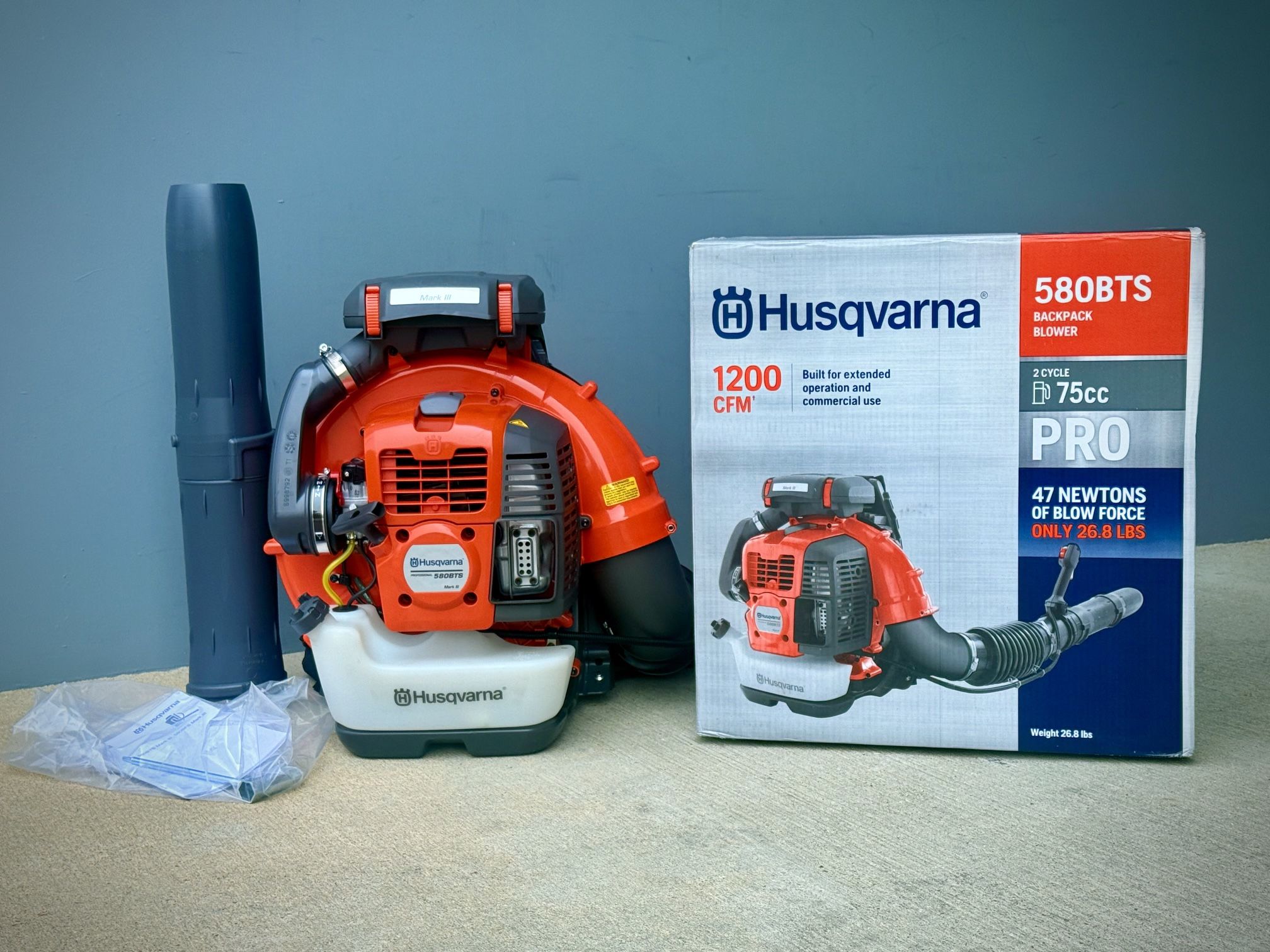 Brand new Husqvarna 580BTS 75.6-cc 2-cycle 1000-CFM 220-MPH Gas Backpack Leaf Blower