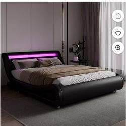 Modern Style Bed Frame with Lighted Headboard