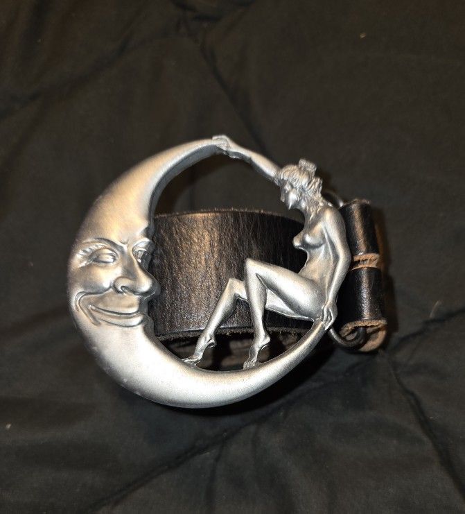 Vintage Bergamot Brass Works Belt Buckle Moon Lady