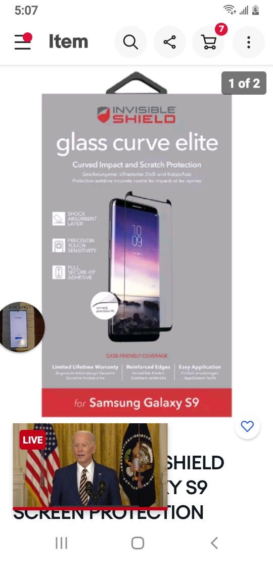 ZAGG INVISIBLE SHIELD FOR SAMSUNG GALAXY S9 GLASS CURVE ELITE TEMPERED (contact info removed)63