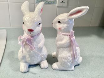 2 Vtg. 8” Tall Porcelain Figurines White Bunnies Easter / Spring Decor