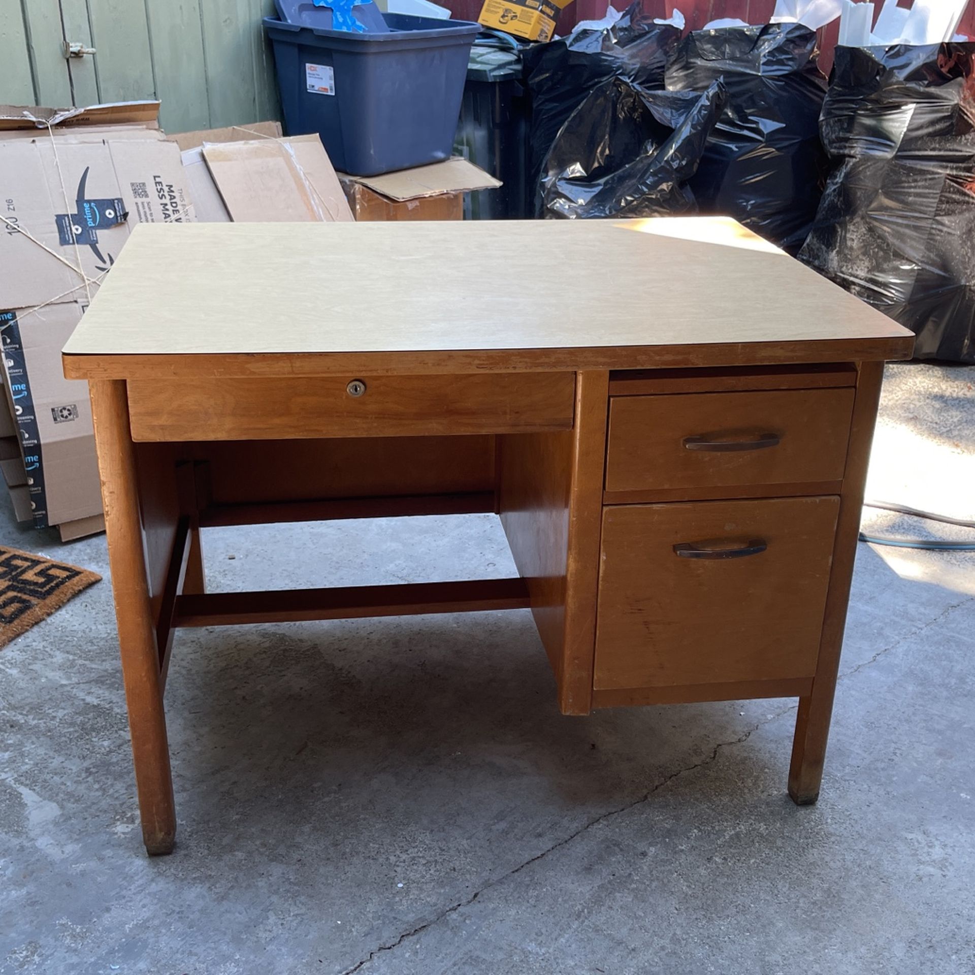 Old Solid Wood Teachers School Desk And chair - Free