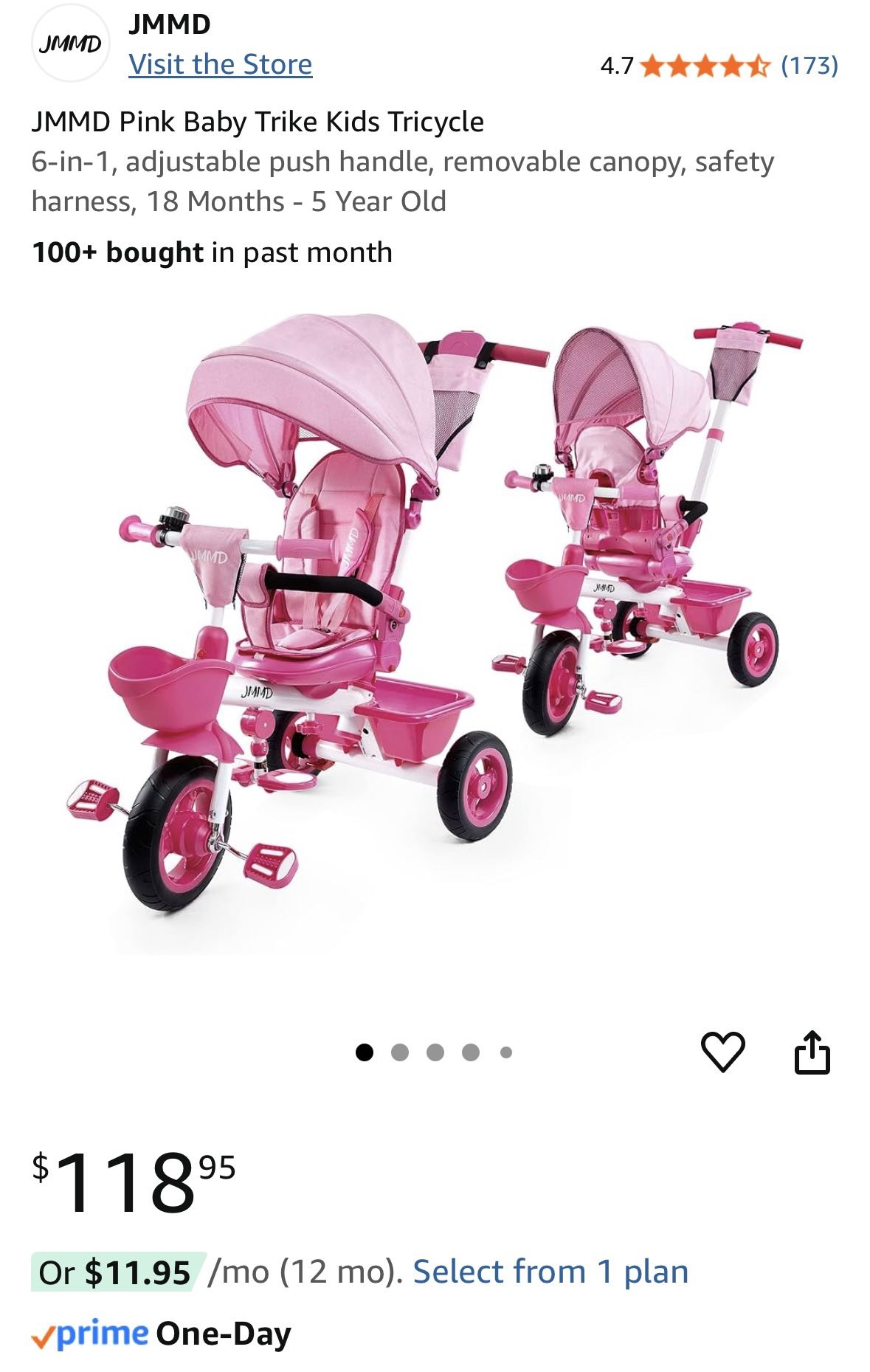 Toddler / Kids pink Multi Use Tricycle