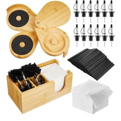 Margarita Salt Rimmer Set Include 3-Tier Bamboo Salt Rimmer for Cocktails with Sponge, 10 Pcs Pour Spout and 2 Pcs Mini Tongs for Bartender Accessorie