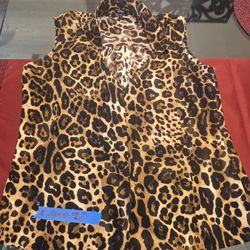 Express Leopard Print Sleeveless Button Shirt