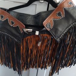 vintage authentic tribe American leather cowhide Fringe Skirt belt Size Med