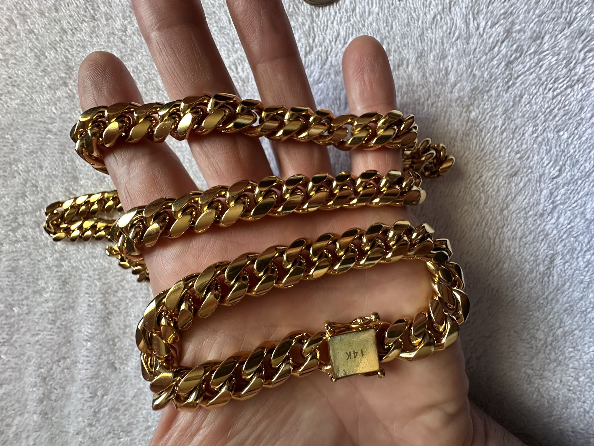 14k Gold Plated Cuban Link Chain And Bracelet Cadena Y Manilla