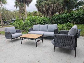 Brand new woven rope heavy steel outdoor patio set
