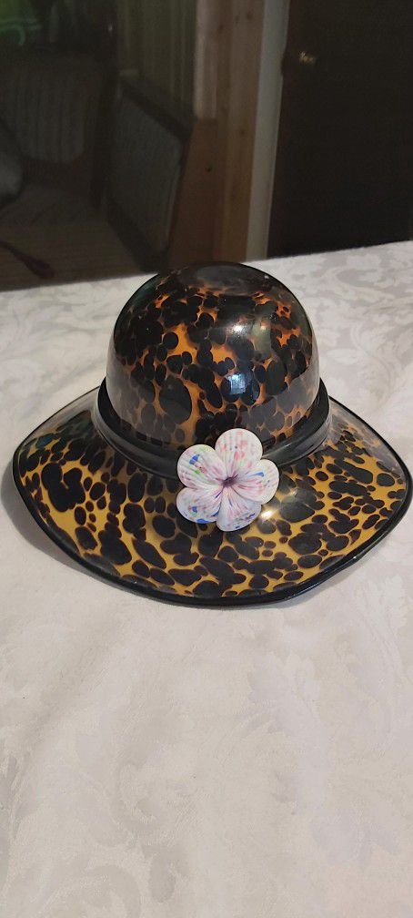Unique 1980s Tortoise Art Glass Hat Bowl 