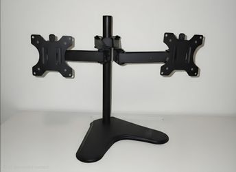 Dual Monitor Stand Freestanding Desk Mount – Adjustable Double-Link Swing Arms for 2 Screens, Heavy Duty VESA Mount 75/100mm