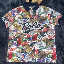 Polo Ralph Lauren Collegiate Pennant Flags Double Sided Logo Graphic Shirt Large