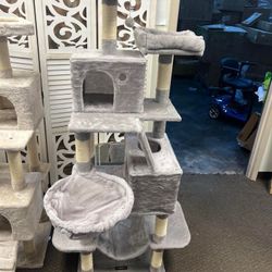 70 inches Tall Cat Tower Condo with Toy for Indoor Large Cats, Cat House Furniture with Padded Plush Perch, Cozy Hammock and Sisal Scratching Posts, L