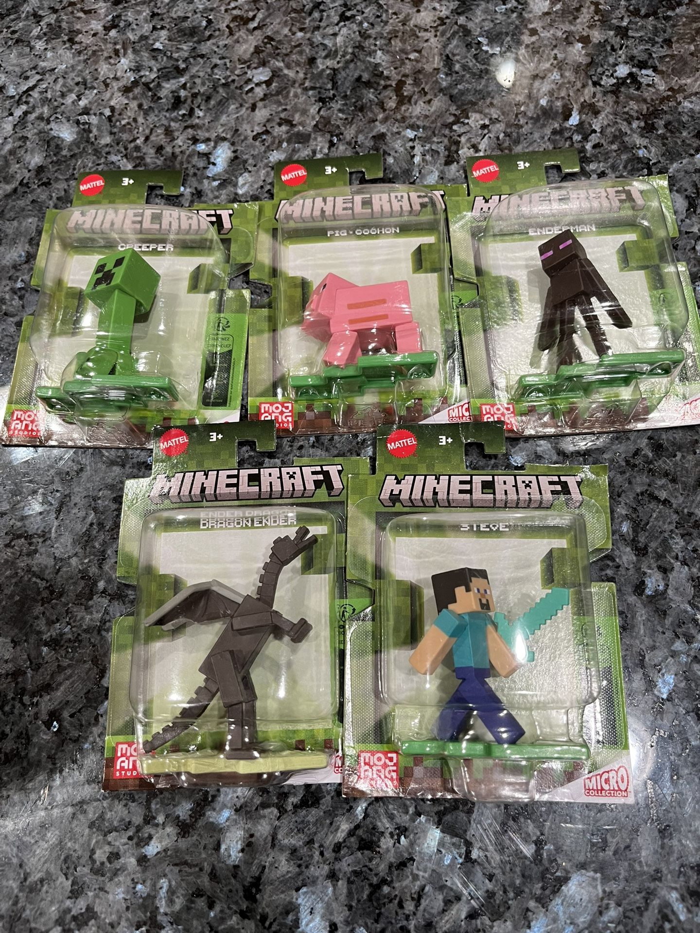 Mattel Minecraft Lot of 5 figures. Also can be used as cake Toppers. Tallest is approximately 3 inches tall. Brand new factory sealed.