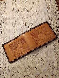 Vintage Tooled handmade Leather Bifold Wallet Golf Bowling