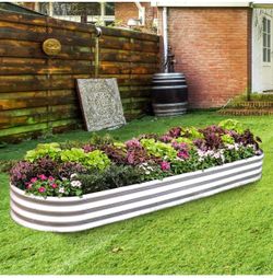 Land Guard 8ft Galvanized Raised Garden Bed Kit, Raised Garden Boxes Outdoor, Oval Metal Raised Garden Beds for Vegetables, Silver,108 Gallon Capacity