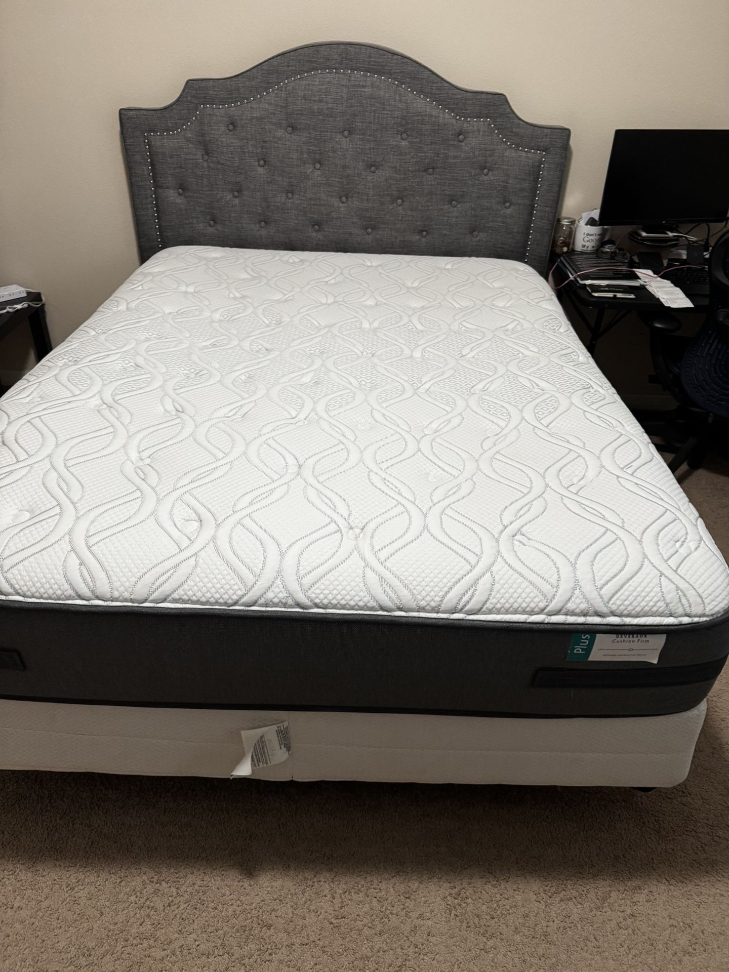 Queen Size Bed with Box Spring Mattress and Frame