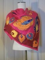 St. John By Marie gray bright pink Floral Feather Silk Scarf