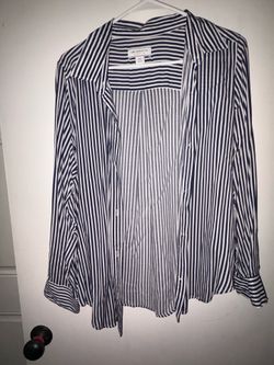 Liz Claiborne Simply Liz Navy & White Striped Button-Up Blouse Women’s Medium