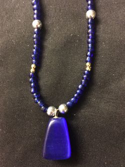 Beautiful Blue & Gold Beaded Necklace With Unique Electric Blu Stone