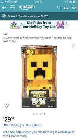 Brand New Minecraft Creeper Mega Bobble Mob, Paid $30+tax