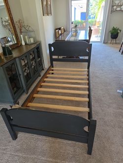 Black Wood Twin Bed Frame with Slats