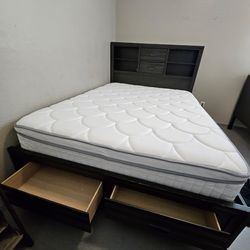 Queen captain bed (mattress included ) with matching dresser