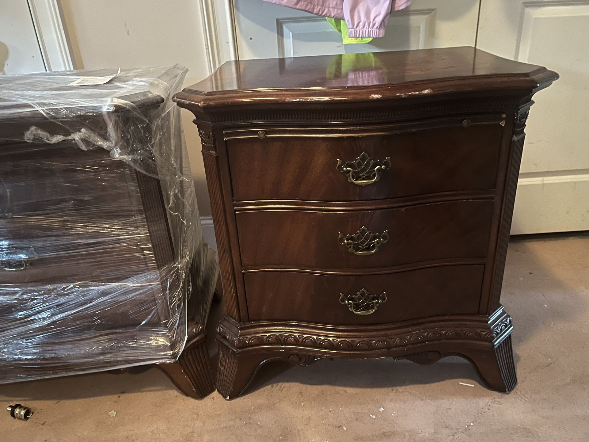 Two Draw Walnut Wood Dresser  (2 available)