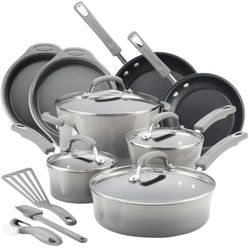 Racheal Ray 15 Piece Nonstick Pots and Pans Set (Gray)