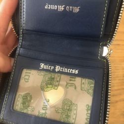 Juicy Couture Fat Zipper Wallet Green Suede /Teal Blue Leather Brand New Inside