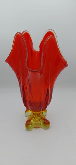 Large Vintage Viking Epic Persimmon 4-Square Swung Vase