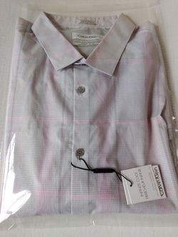 Calvin Klein men's infinite cool XL dress shirt, Modern pink & gray plaid