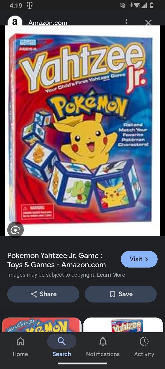 Yahtzee Jr. Pokemon