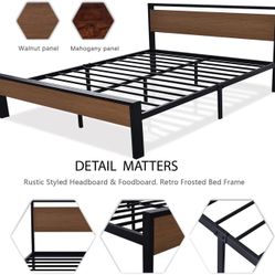 14 Inch King Size Metal Platform Bed Frame with Wooden Headboard and Footboard, Mattress Foundation, No Box Spring Needed, Large Under Bed Storage, Wa