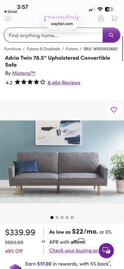Adria Twin 78.5'' Upholstered Convertible Sofa