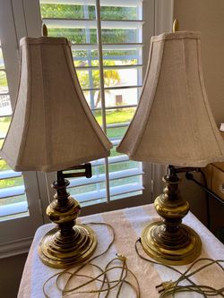 Pair of Vintage Brass Swing Arm Table Lamps – 25” Tall