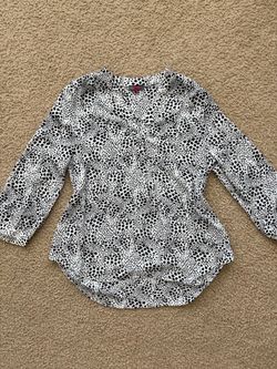 Vince Camuto Black and White Dalmatian Print V-Neck Blouse