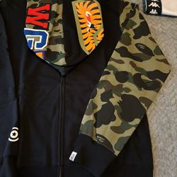 Bape Shark Full Zip Hoodie Camo Sleeve Black XL