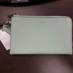 Authentic Coach Double zipper Wristlet - Seaglass Color
