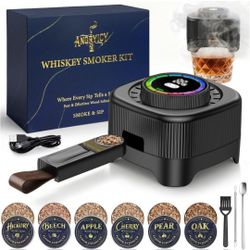 Electric Whiskey Smoker Kit with 0-60s Adjustable Timer, No Butane Needed, Cocktail Bourbon Drink Smoker Infuser Kit Smoke Whisky Set - 6 Wood Chips F