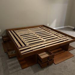 King Bed Frame - Wood Platform Bed with Tons of Storage