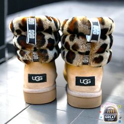 UGG Fluff Mini Quilted Leopard Beige Light Brown Mouton- Boots Sz 10 /41