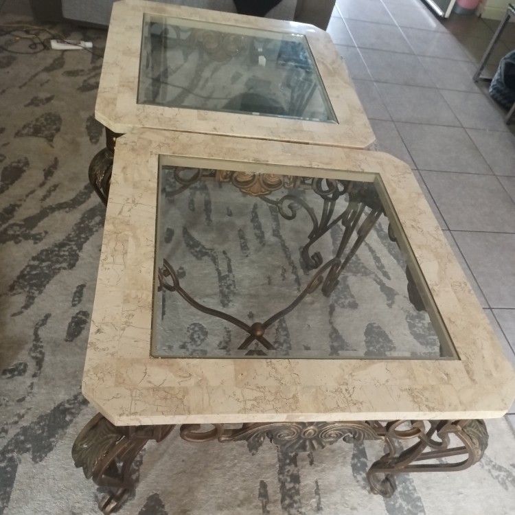 Marble And Metal End Tables