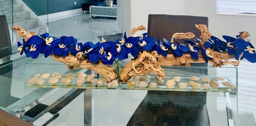 Real Touch Phalaenopsis Orchids blue Floral Arrangement for table Orquídeas adorno rectangular para mesa azules