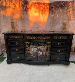 Beautiful French Boho Style Wooden Credenza With Drawers And Shelves Has Been Refurbished Brand Collezione Europa