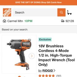 Rigid 1/2 Brushless Impact Brand New $99