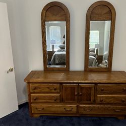 Oak Dresser With Two Mirrors